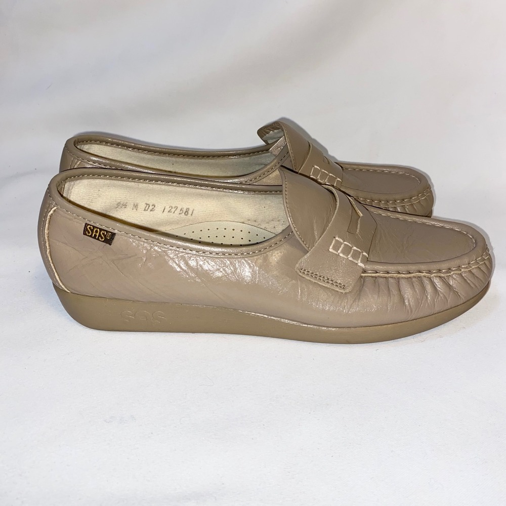 SAS Penny Loafers Womens 9.5 M Taupe Leather Handsewn Moccasin Made in USA - Picture 7 of 16